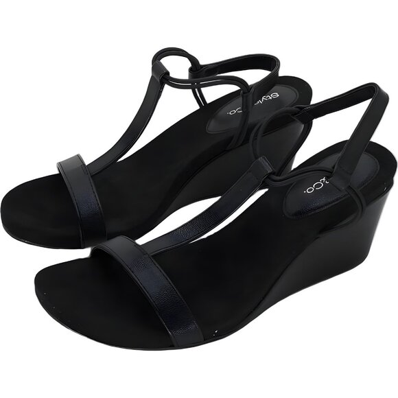 Style & Co Mulan Black Pebble Wedge T-Strap Sandals Women's US 8.5M - Picture 2 of 6
